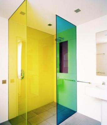 Colored Frameless Shower Enclosure Orange Green Frameless Shower Glass