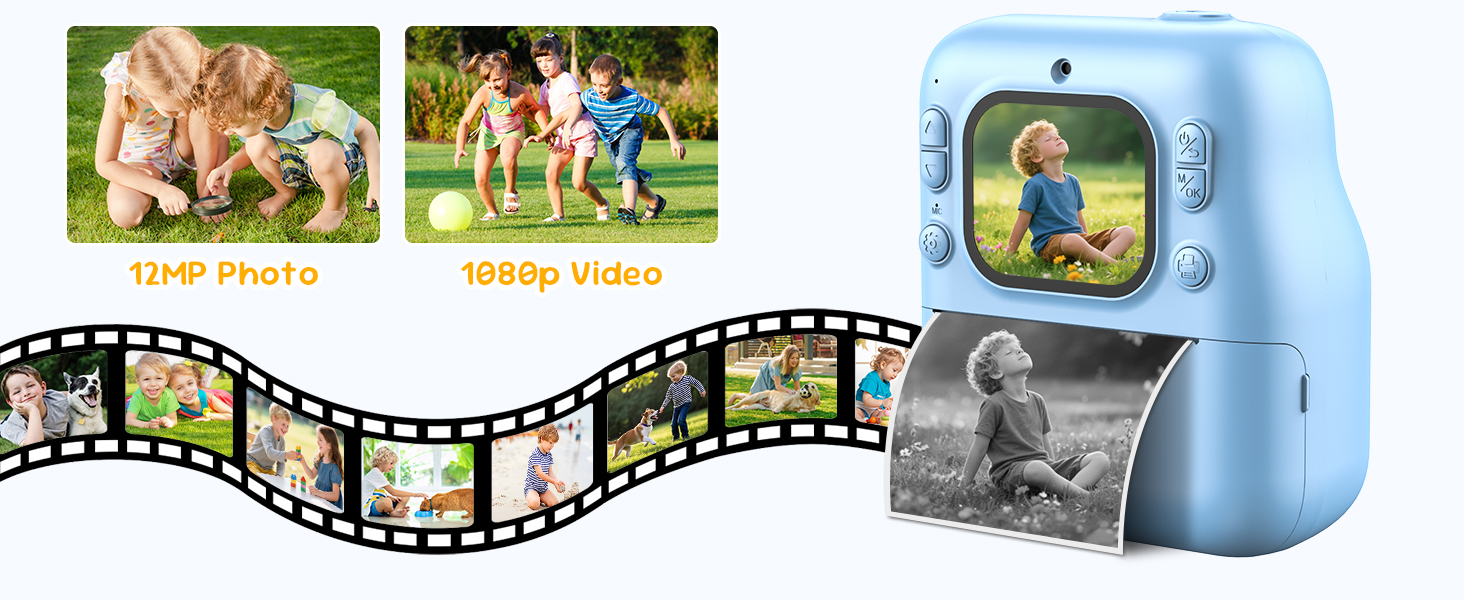Hot Selling Kids Instant Print Camera 1080P HD with 32GB SD Card & 4 Paper Rolls for Christmas & Birthday Gifts Ages 3-12 (Blue)