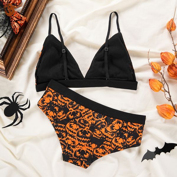 Women Underwear Set Halloween Pumpkin Underwear Set Ladies Sexy Seamless Breathable Thin Beautiful Back