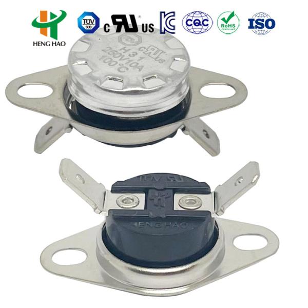 Termostato bimetálico KSD301 con carcasa metálica, certificado UL/CQC/TUV/RoHS y vida útil de 100000 ciclos