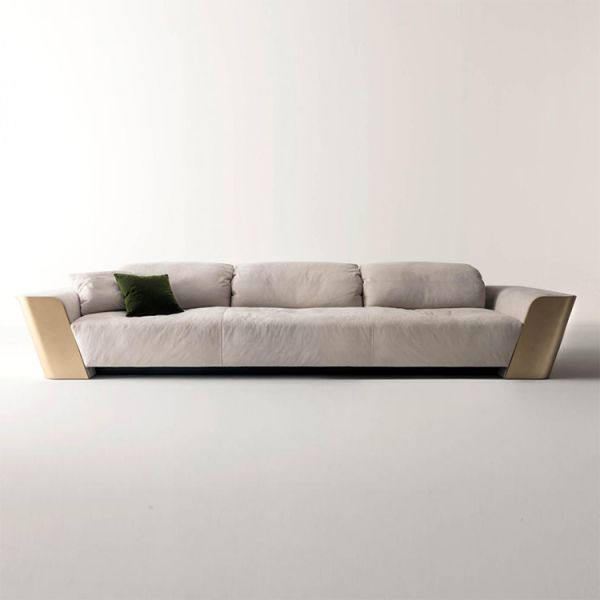 Italian Light Luxury Leather Sofa Living Room Three-person Stainless Steel Sofa Imported Frosted Leather Furniture