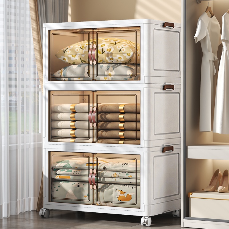High Quality Custom Transparent Sundries Clothing Storage Folding Box Stackable Drawer Type Bedroom Storage Cabinets with Wheels