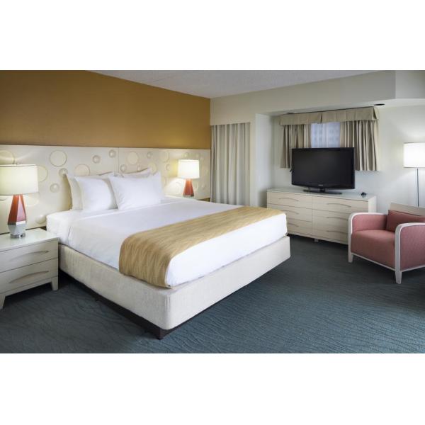 Fashion Design of Hotel room Interior Furniture by White painting Queen Bed with Side table and Storage Chest of Drawers