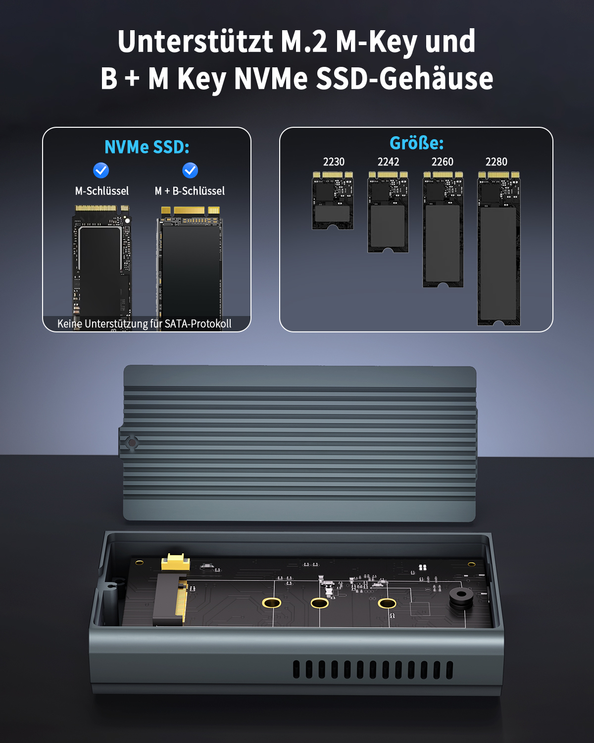 All Aluminum M.2 SSD Enclosure Dual Protocol 40Gbps NVMe Enclosure Compatible With Thunderbolt 4 / 3