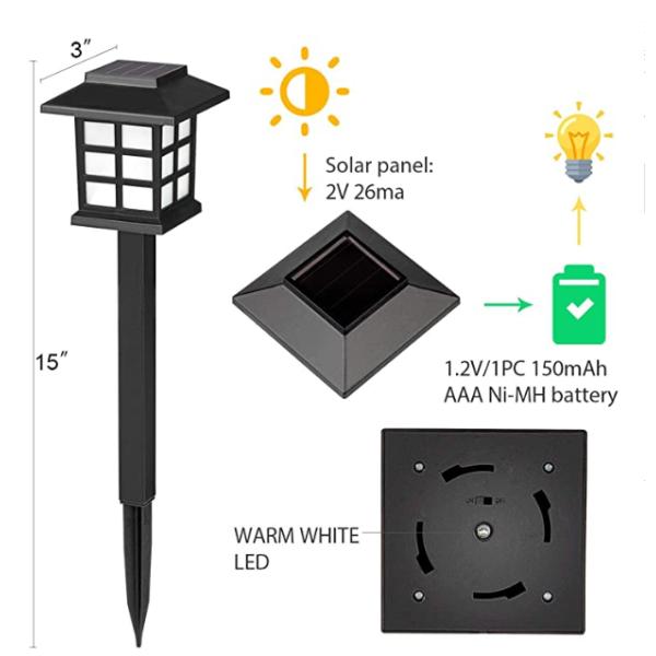 12 Pack 38cm 2Volt Waterproof LED Solar Garden Lights