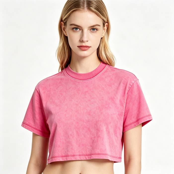230GSM Watercolor T Shirt 73% Cotton Sorona Blend All Season T Shirt Snow Wash