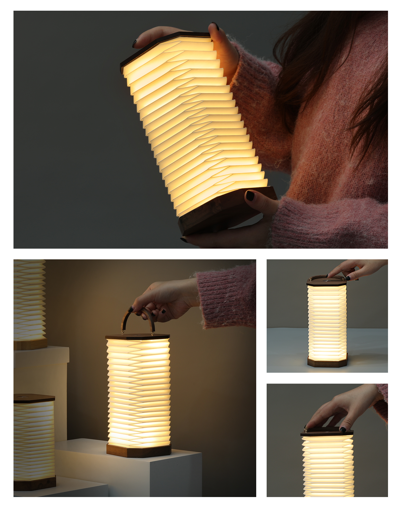 ODM Gingko Smart Accordion Floor Lamp Wooden LED Reading Light For Bedroom