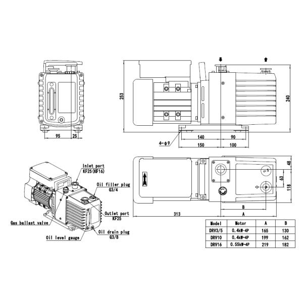 3.6m3/H Single Phase 0.4kw Rotary Vane Type Vacuum Pump Dual Stage
