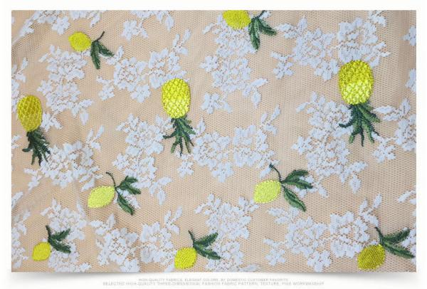 2018 Summer Newest Style Pineapple  Embroidery Fabric 140cm wide for wedding dress