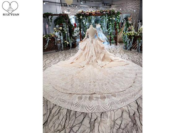 Irregular Ladies Bridal Dress , Beaded Ball Gown Wedding Dress Two Layer Trailing