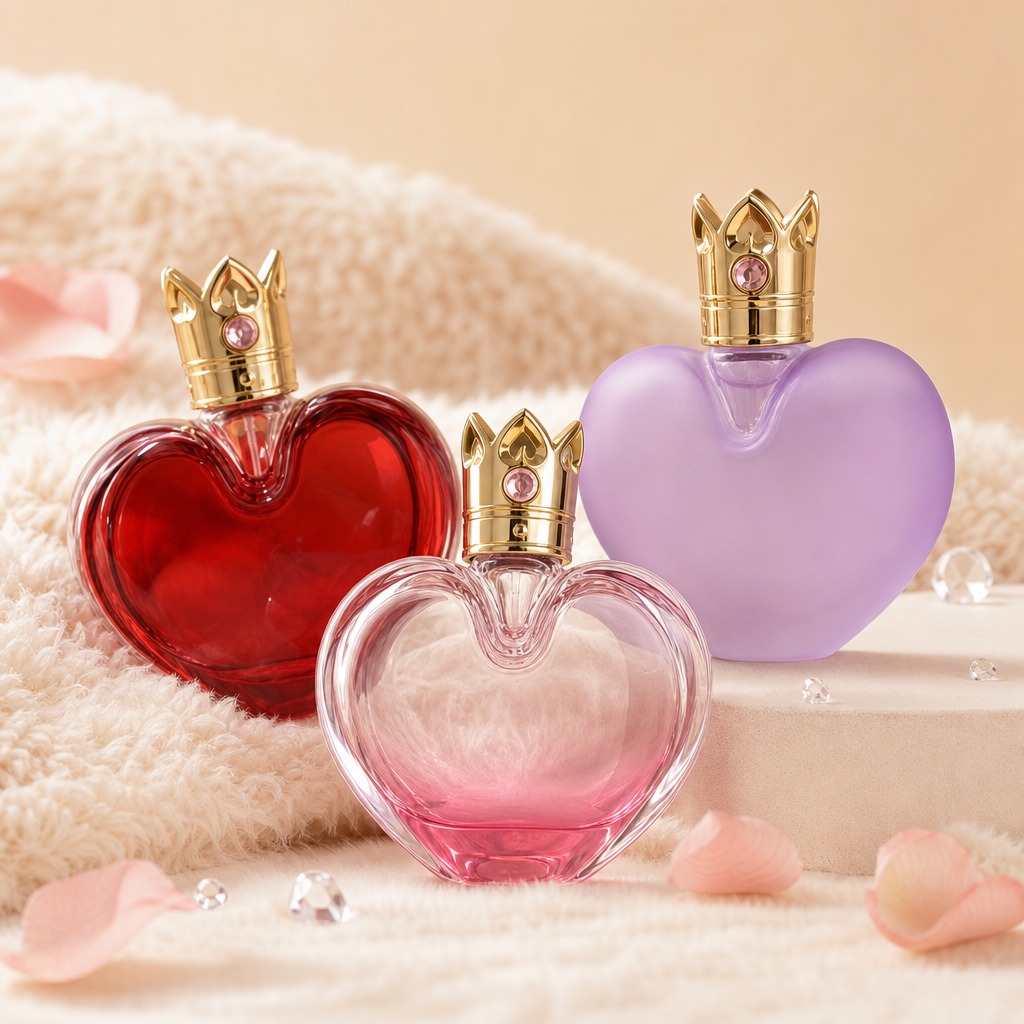 100ml Glass Perfume Bottles Heart Shaped Crown Cap Empty Spray
