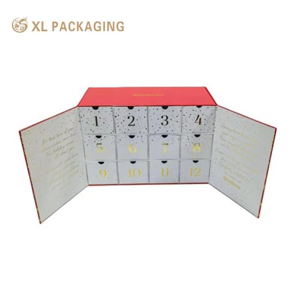 XL Packaging Custom Luxury Boxes Christmas Printing Design Advent Calendar Box 12 24 Days Star Tree Type Inside Full Colour Skin Care Cosmetic Gift Box