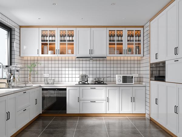 American Shaker Style White PVC Island Kitchen Cabinet RTA Kitchen Cabinet With Island