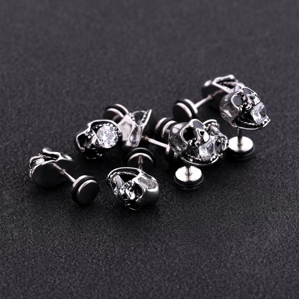 Stainless Steel jewelry punk style polished skull head stud earrings