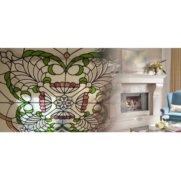 Stained Decorative Panel Glass For Church Black Zinc Insulated / Bevelled / Polished