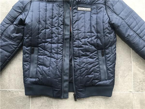 Plastic Zip Pu Leather Coat Navy Polyester Nylon Bomber Puffer Jacket With Hood TW77571