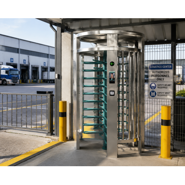 Full-height Turnstile For Construction Site Access Featuring Fingerprint Identification 304 Stainless Steel Construction With Weatherproof Protection Against Sun And Rain