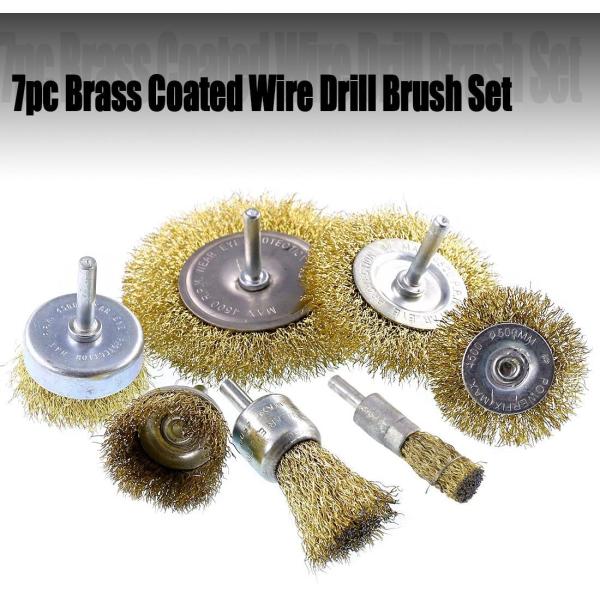 14 onzas de arena gruesa del alambre de la rueda de cepillo del sistema 7pcs del cepillo de cobre amarillo de la taza