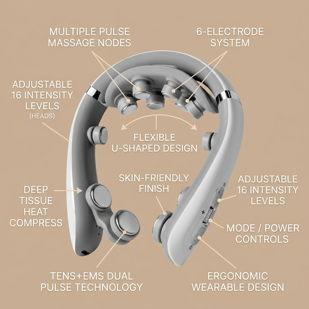 Smart Neck and Shoulder Massager ZN-ML12 - TENS+EMS Pulse Electric Neck Massager with Heat