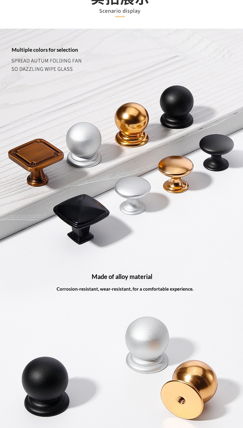 Gold Black Single-Hole Aluminum Alloy Light Luxury Nordic Modern American-Style Furniture Handle for Cabinet Wardrobe Drawer