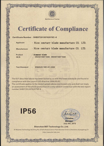 SIMBA DIAMOND BLADE MANUFACTURE CO,.LIMITED Certifications
