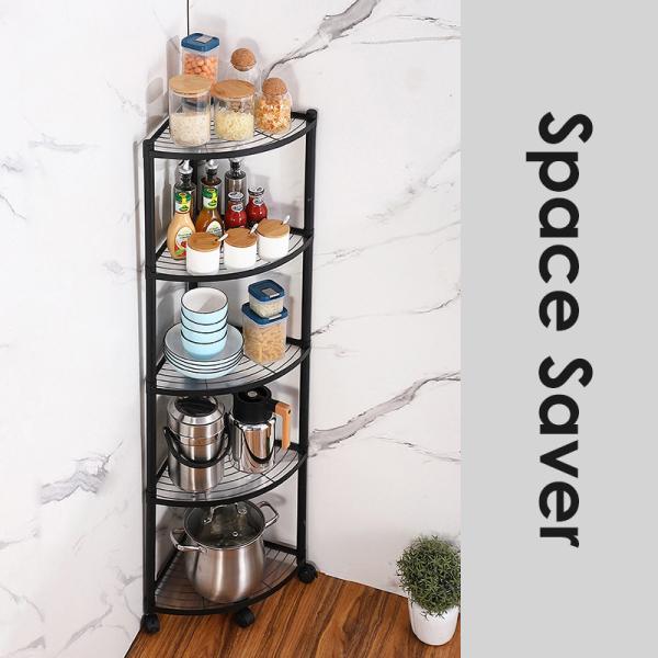 Multi Layer Stainless Steel Kitchen Corner Shelf Matte Black Baking Paint Finish