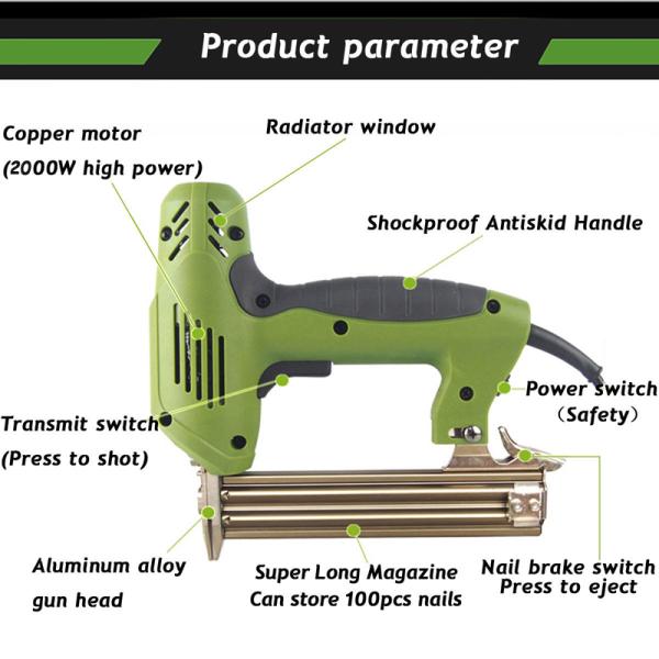 2000W Electric Power Tools Electric Stapler Gun Staple 10-30mm 1.6kg 2 In 1 Framing Tacker