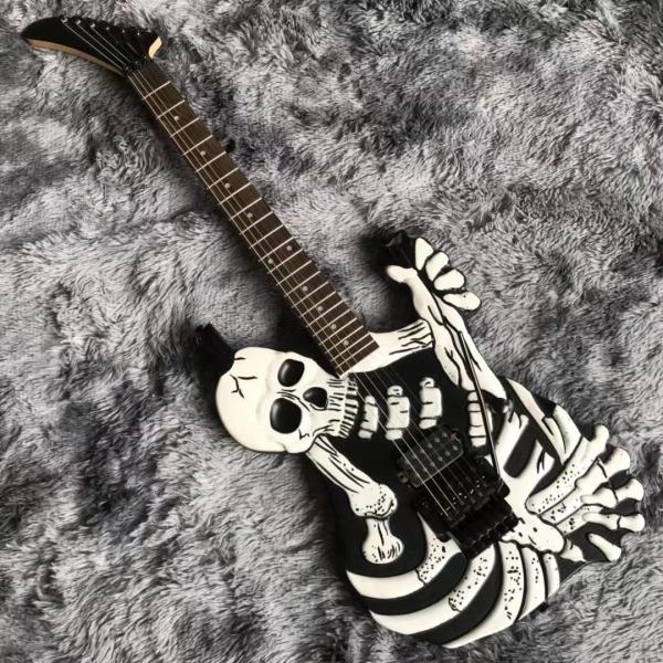 Top Quality 6 Strings Bones Black Skull Electric Guitar