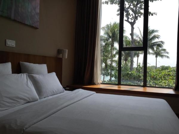 Cheap hotel bedroom furniture used Laminated headboard bed with fixed desk and Minibar cabinets