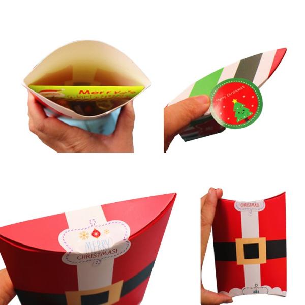 Gold Kraft Christmas Pillow Boxes Paper Folding Jewelry Packaging Ribbon Tag Attachment