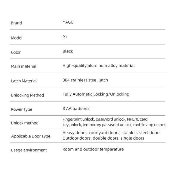 Yagu Tuya APP IP55 Waterproof Door Lock for Home/Office Bull Head Fingerprint Password Lock Outdoor Single & Double Fingerprint