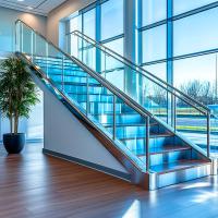 Las mangueras de acero inoxidable de diseño con inserciones de madera para aplicaciones de escaleras de vidrio