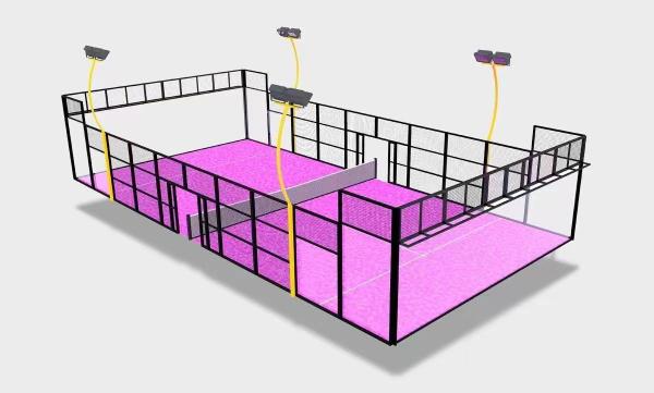 Panorama Paddle Court Compra a granel Superficie acrílica Paddle Court Protección UV Patio trasero Construcción innovadora Sistema profesional enjaulado Paddle Court Competición Estándar 8 años de garantía