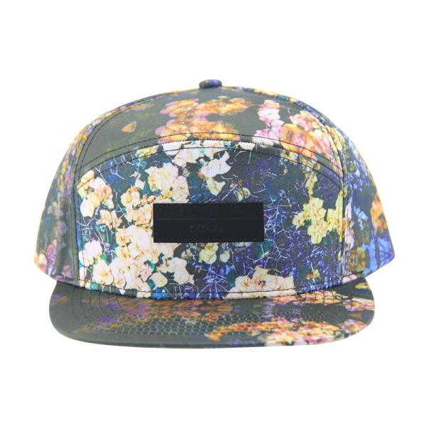 100% polyester 7 Panel Snapback Custom Camp Hat With Leather Patch Logo On Front