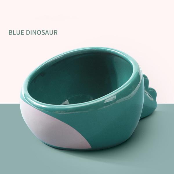 Green 13*7cm 10*5cm Round Pet Ceramic Bowl Dinosaur Shape Anti Vomiting Ceramic Dog Bowls