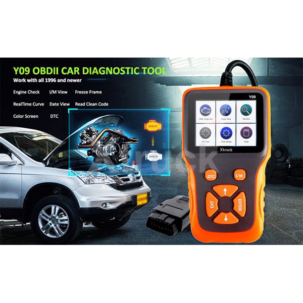 Xtruck Y09 Bluetooth OBD2 Scanner with Color Screen for 1996+ Vehicles and 12V Compatibility