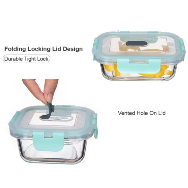 Leak Proof Microwave Safe BPA Free Glass Food Container with Cool Lock PP Lid for Meal Prep