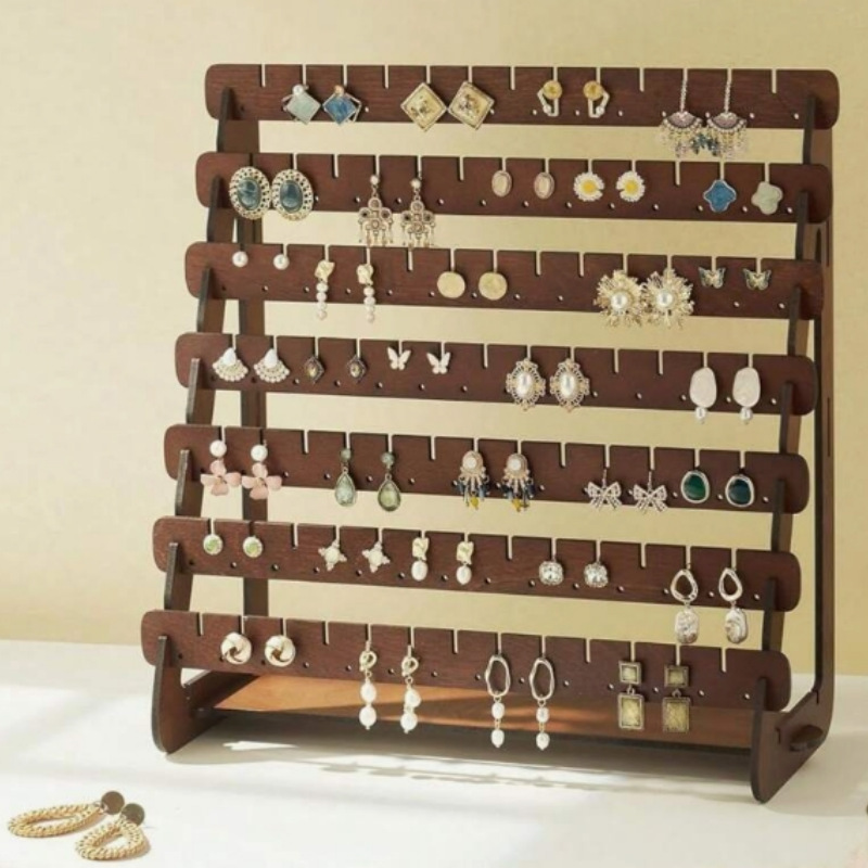 Wooden Earrings Storage Display Rack Wooden Stud Earrings Jewelry Hooks Ladder Table Storage Display Stand