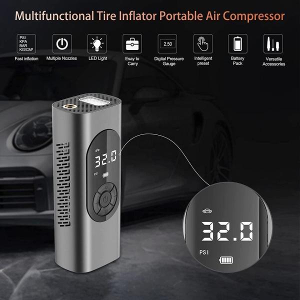 Portable YANTU AM32 Metal Cordless Digital Tire Inflator for Bicycles Cars and More
