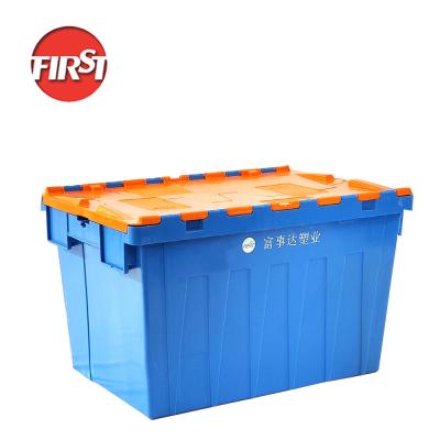 Caixa sólida de armazenamento azul movendo caixa de plástico com tampa flip caixa de nidificação 600 * 400 * 365mm