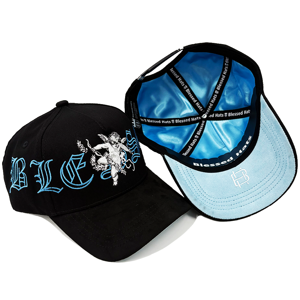 Sports Suede Baseball Caps 5 Panel Curved Brim Satin Lined Custom Embroidered Logo