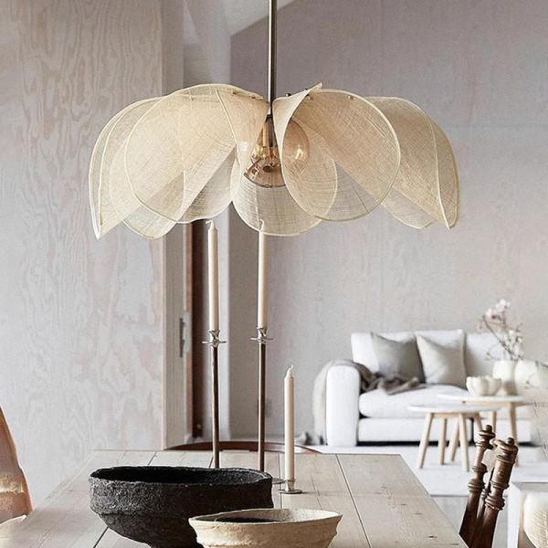 French Fabric Ceiling Pendant Lights Japanese Wabi Sabi Flower Chandelier (WH-VP-306)