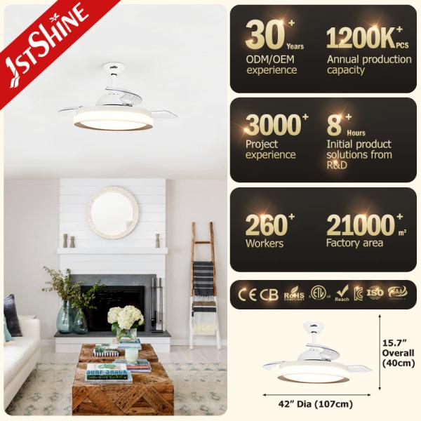 Sala de estar Smart 42 polegadas Invisível LED ventilador de teto com lâminas ocultas