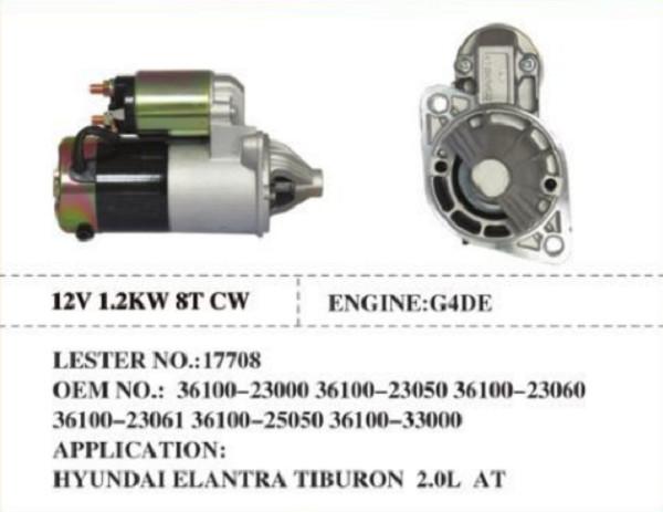 3610023000 3610023050 3610023060 Auto Engine Starter For Hyundai Elantra Tiburon 2.0L AT