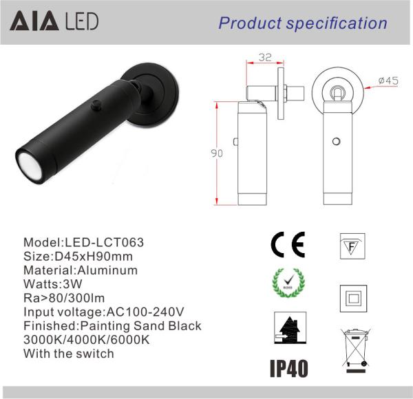 Recessed mounted led reading light/indoor led bed wall light led bedside wall light for hotel