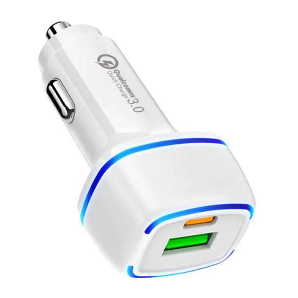12V 24V Type C USB A Car Charger 38W PD Fast Charging Metal Car Charger