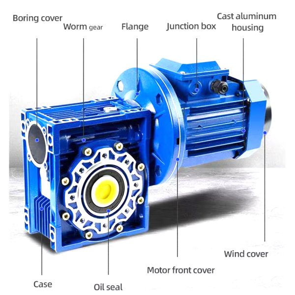 Custom 1.1 kW Single-Stage Reduction RV Series Worm Gearbox Motor Reducer with Helical Gears for Industrial Machinery
