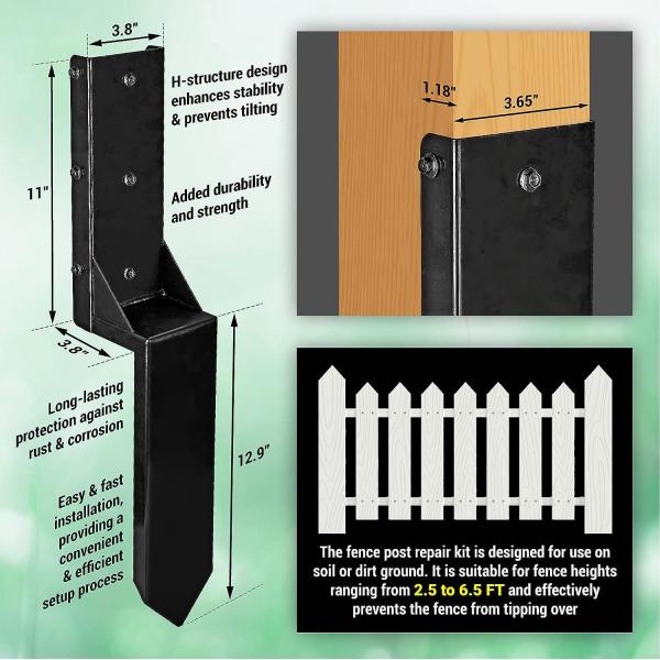 Sturdy Metal Fence Post Anchor Ground Spike for Repairing Tilted or Broken Posts