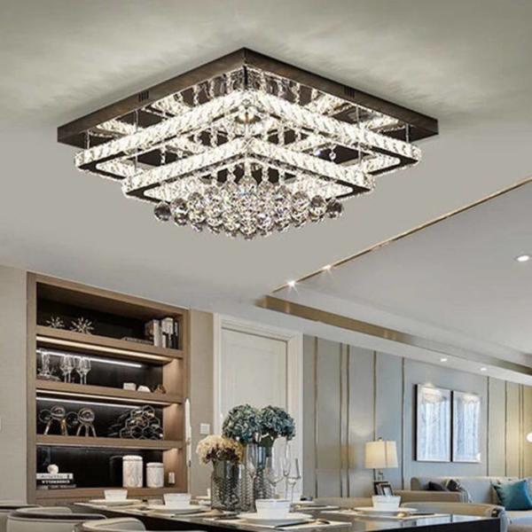 LED Luxury Modern Ceiling Crystal Pendant Light Remote Control Color For Living Room