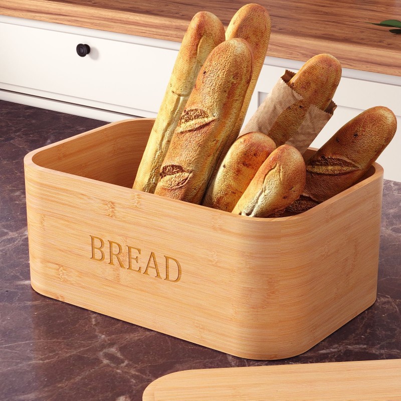 Bamboo Storage Box Rectangle-Shaped Rolling Shutter Door  Bread Snack Sundries Storage Bread Box for Kitchen Use
